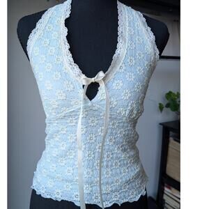 Lace Halter Top Size Small Ruffle Romantic Textured Knit Cottagecore Fairy Y2K